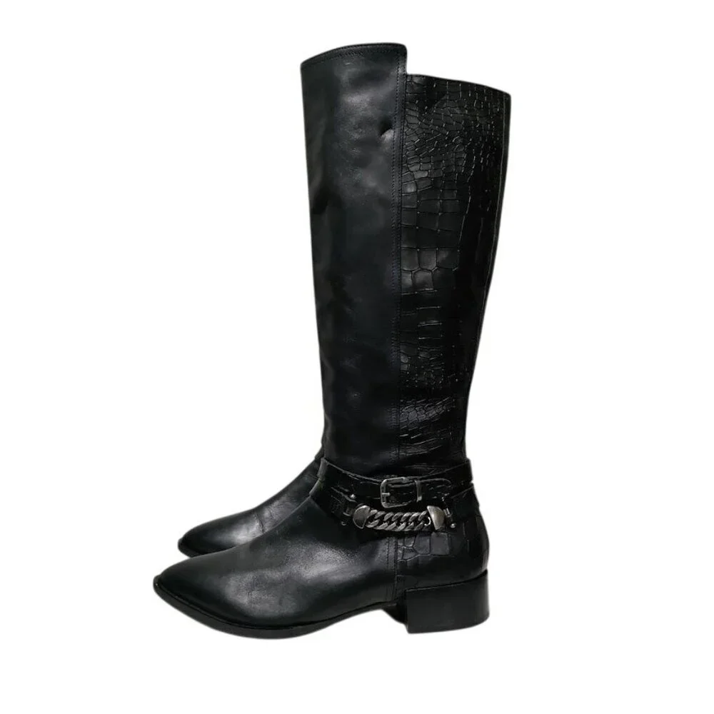 Napoleoni Leather Pull On Knee Length Equestrian Riding Boots Black Women's 8.5 - Picture 3 of 15